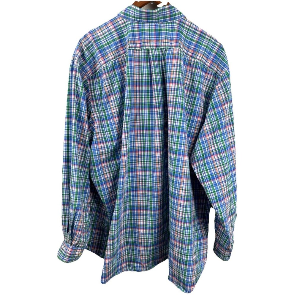 Ralph Lauren Button Up Long Sleeve Shirt Mens 2XB Big Preppy Blue Plaid Stretch - Picture 3 of 8